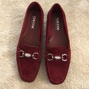 Geox “Winter Grin” slip on shoes in dark red suede